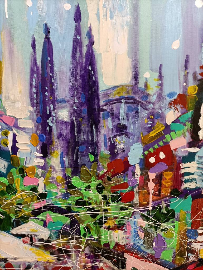 Original Abstract Cities Painting by Aliaksandra Tsesarskaya