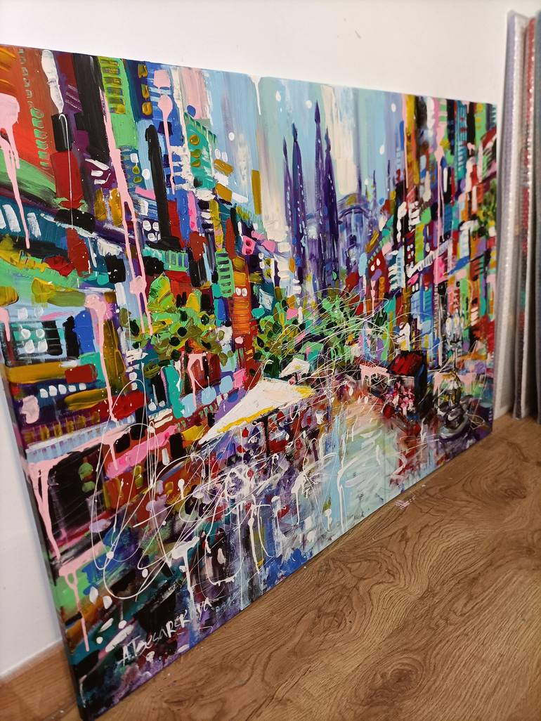 Original Abstract Cities Painting by Aliaksandra Tsesarskaya