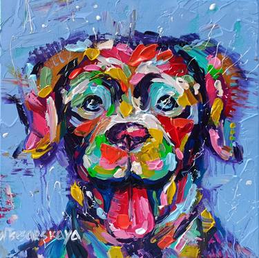 Original Figurative Dogs Paintings by Aliaksandra Tsesarskaya