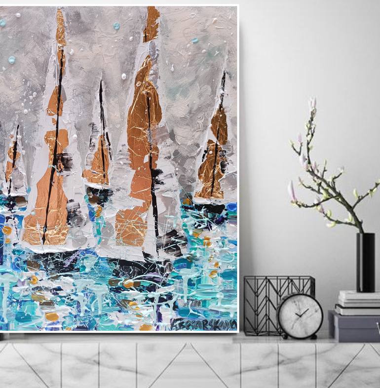 Original Contemporary Boat Painting by Aliaksandra Tsesarskaya