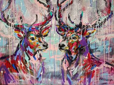 Wild LOVE in winter - deer painting thumb