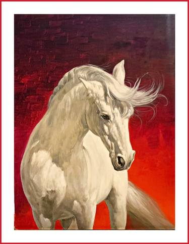 White Horse in Red Background thumb