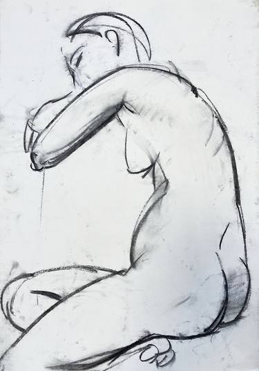 Frau sitzend, Akt, Grafik, Zeichnung, schwarz und weiß thumb