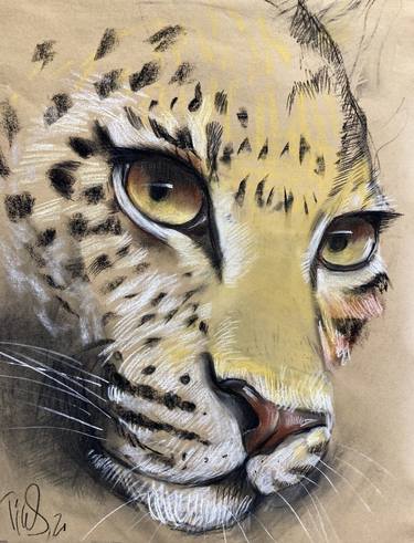 Leopard, Augenblicke, Grafik Kreide, Portrait thumb