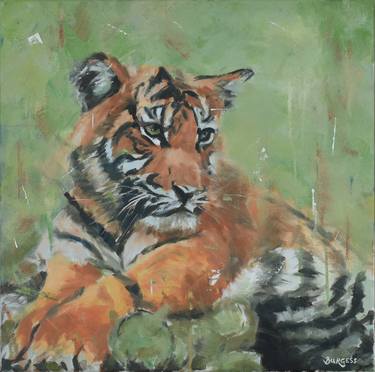 Tiger cub oil painting - Original Framed Oil On Canvas - 16" x 16" thumb