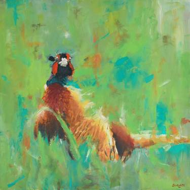 Pheasant in nature - Framed Oil On Canvas board - 63cm x 63cm thumb