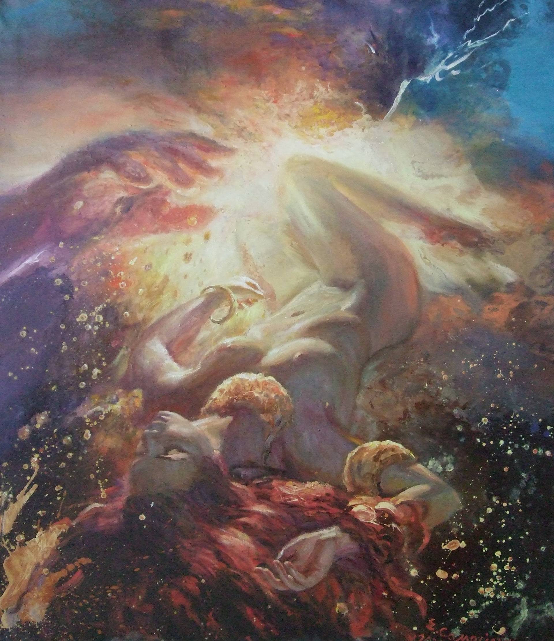 Danae Receiving the Golden Rain - Original oil painting, Greek