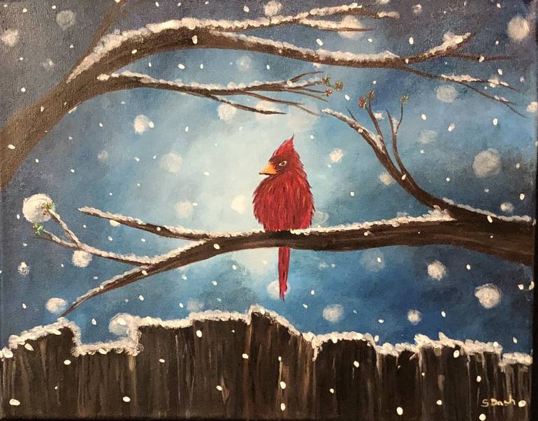 Snow Cardinal Painting by Stephanie Dashiell | Saatchi Art