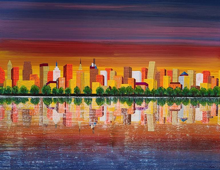 sunset city Painting by Karis Kim | Saatchi Art