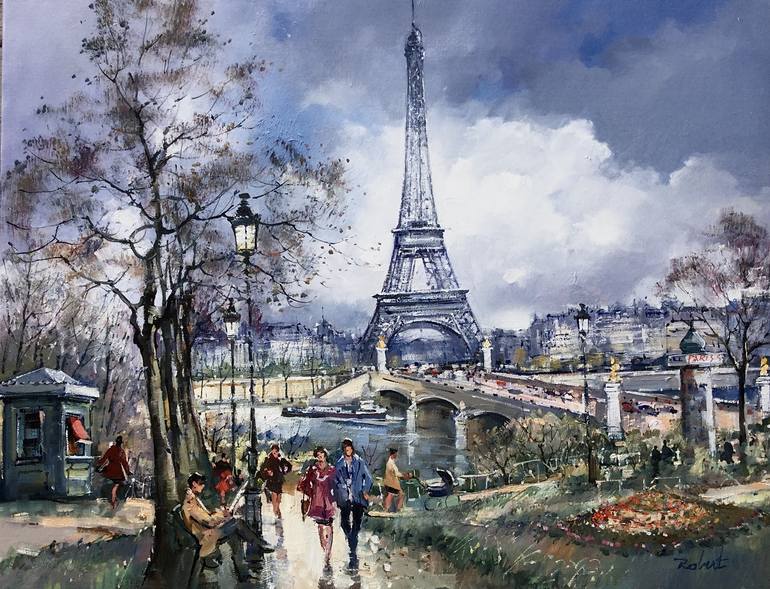 Paris La Tour Eiffel Et Les Jardins Du Trocadero Painting By Ricart Robert Saatchi Art