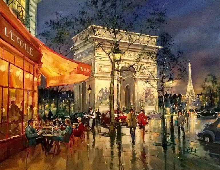 Paris Arc de Triomphe by night Painting by ROBERT RICART | Saatchi Art