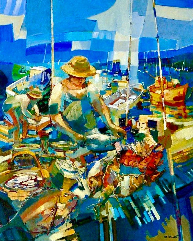 MARCHANDE DE POISSONS A SANARY Painting by ROBERT RICART | Saatchi Art