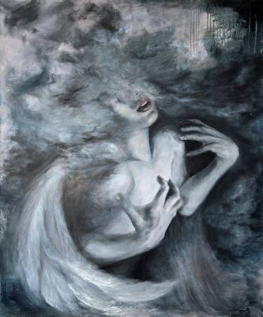 Into the Abyss: Large Oil Painting of an Angel, Symbolizing thumb