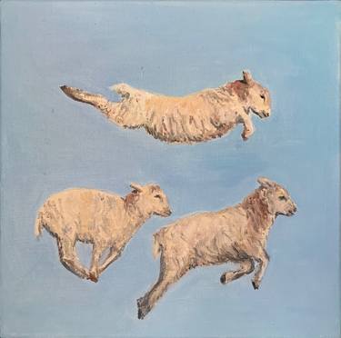 Sheep 3 Sheep in Flight Ovine Acrobat Trio Pastel Shades thumb