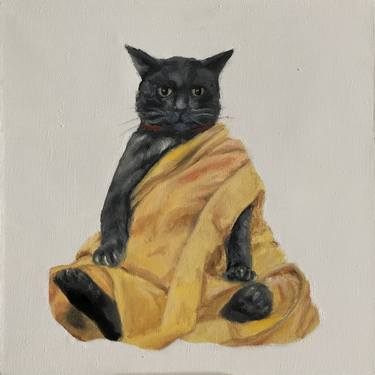 Buddha cat Buddhist Cat Artwork, Black Cat Enlightenment thumb