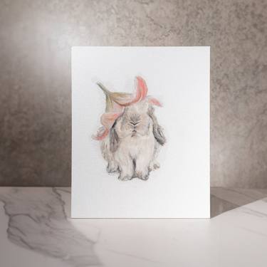 Bunny 2 Lily-Crowned Bunny - A Whimsical Oil Painting thumb