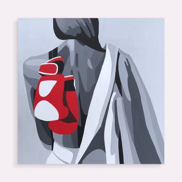 70x70 cm -Women with Red Boxing Gloves Urban Pop Black White thumb