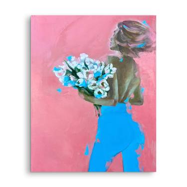 110x80 cm - Spring Woman with Bouquet Embodying Divine Femininity thumb