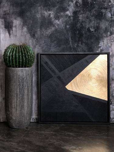 80x80 cm(black frame) - Minimalist Black Gold Gilded Geometric thumb