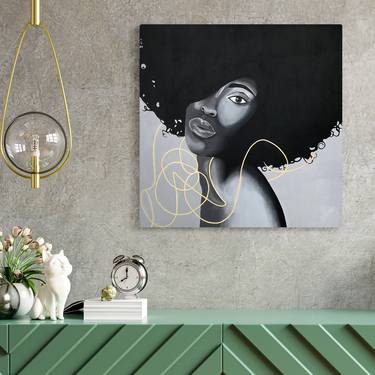 70x70 cm - Stylized portrait African woman Black and white thumb