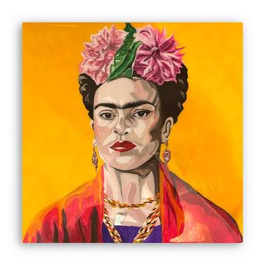 40x40 cm - Pop Art Painting Frida Kahlo Orange background thumb