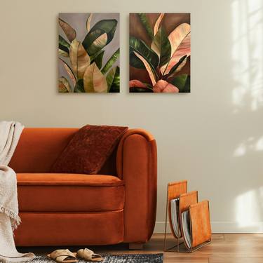 50x80 cm(diptych) - Minimalist Leaves Realistic Botany Olive thumb