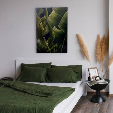 120x80 cm - Tropical Hues Original Painting of Palm Leaves thumb