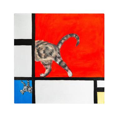 Abstract animal art Modernist cat painting thumb