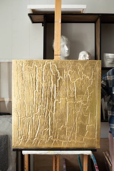 75x75cm - THOUGHTS - gold potal poem  provocative art thumb