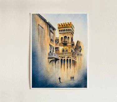 Balconies in Blue - Watercolour and Charcoal thumb