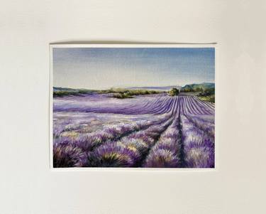 Peak Flowering - Lavender Fields Watercolour and Pastel Landscape thumb