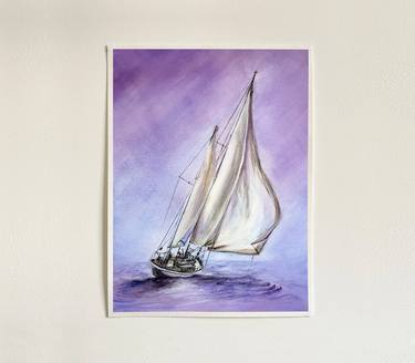 Calm and Cool on the Water - Sailing Boat Watercolour thumb