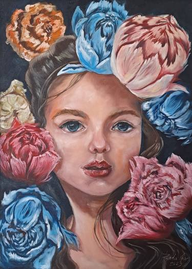 Girl with Flowers Oil Painting Beautiful Portrait thumb