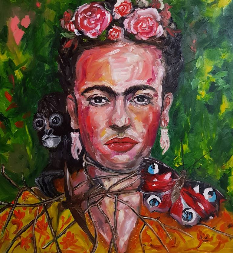 Frida Kahlo oil portrait Mexican style art Frida Kahlo modern portrait ...