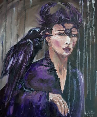 Raven painting Crow oil artwork Original gothic wall art 10 by 10 Oil ...