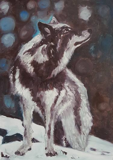 "Wolf" painting Winter wolf Original wolf oil painting Oil wolf artwork Wolf Painting Animal Original Art Wildlife Painting Mosaic Wall Art by Rada Go thumb