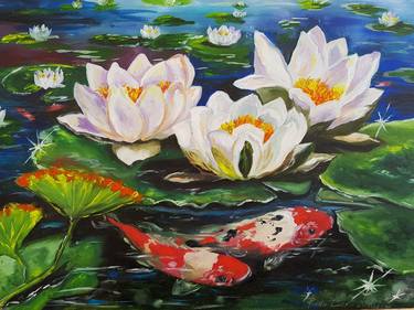 Koi Fish Painting Water Lily thumb