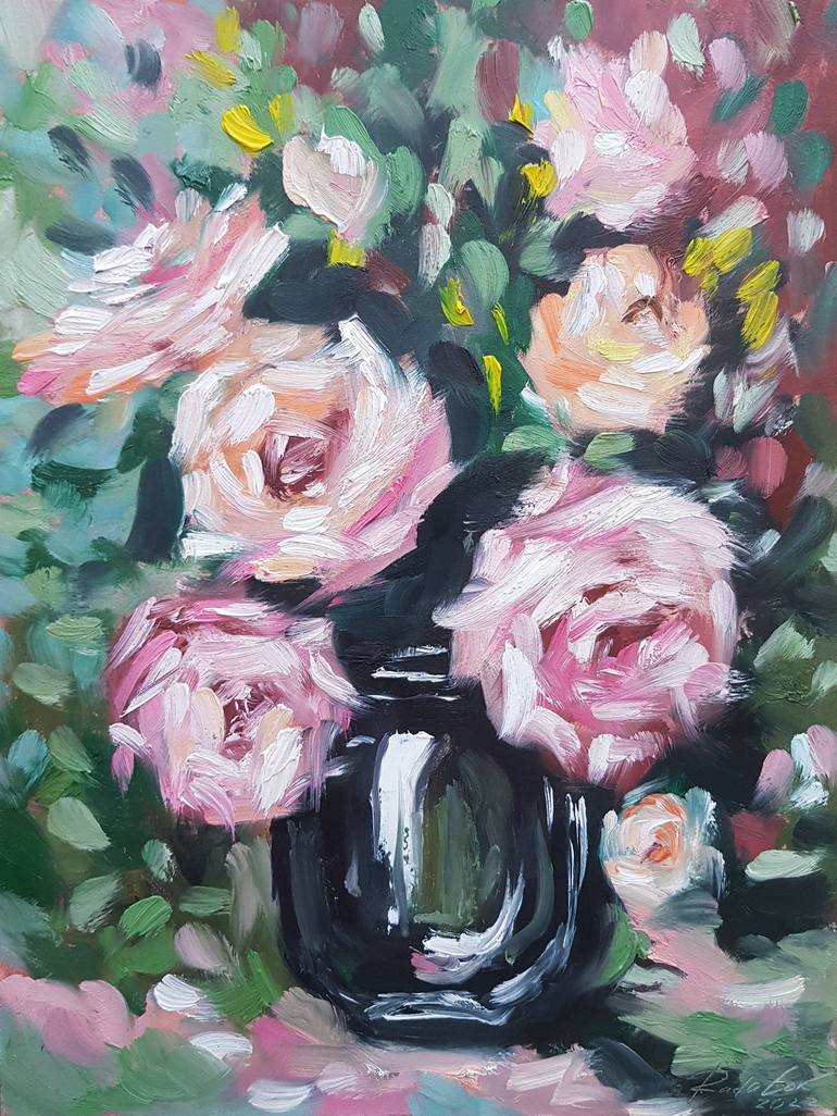 Rose in Vase Painting Flower Oil Original Artwork Impasto Painting ...