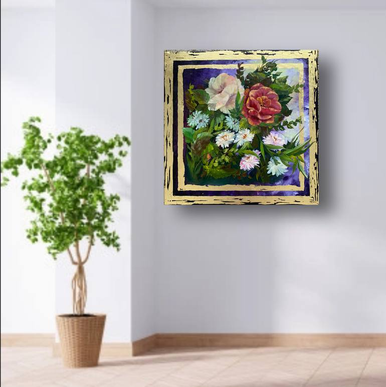 Original Art Deco Floral Painting by Elena Zhiltsova
