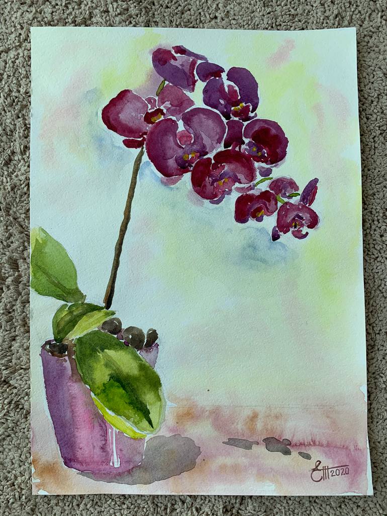 Original Art Deco Floral Painting by Elena Zhiltsova