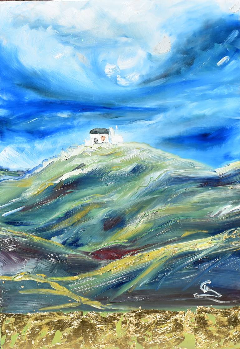Original Abstract Painting by Cezary Flak | Abstract Art on Hardboard | The Little House on the Hill