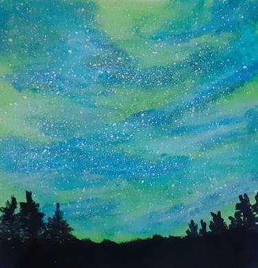 Greenish blue starry night sky thumb