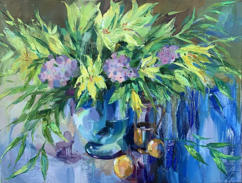 Still life with lilies Painting by Tatiana Timofeeva | Saatchi Art