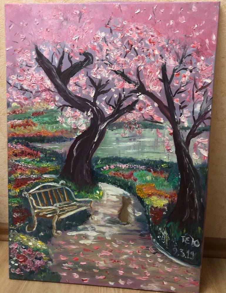№15 SPRING CAT or WAIT FOR SPRING Painting by Elena Teleshko | Saatchi Art