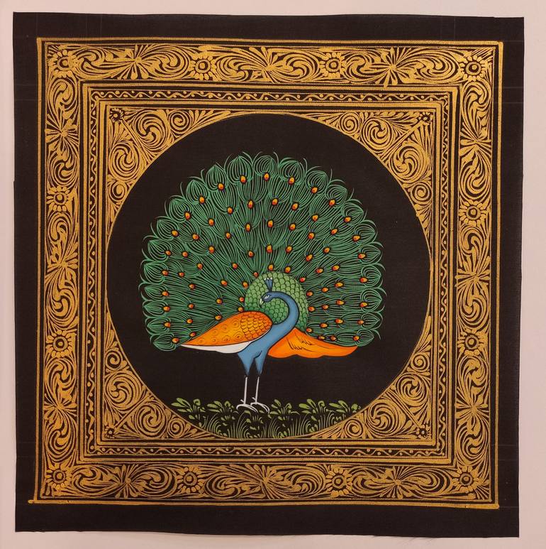 Shops Hand Painted Parrot Bird Birds Miniature Painting India Art on Old Paper Nature