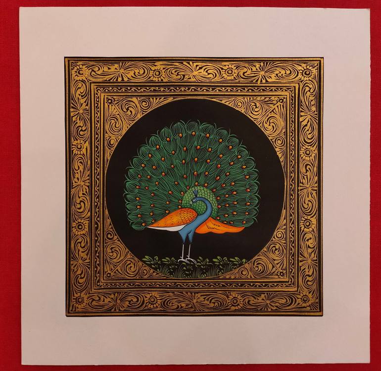 Hand Painted Fine Peacock Miniature Painting India Art Work Silk Cloth ...