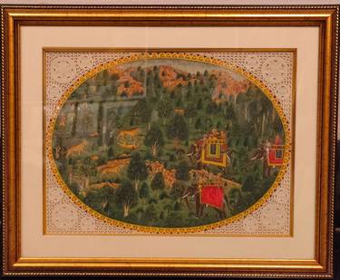 Hand Painted Mughal Hunting Fight Scene Miniature Painting India Artwork Fine Art thumb