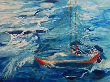 Original Abstract Expressionism Boat Paintings by Julia chi Zhao