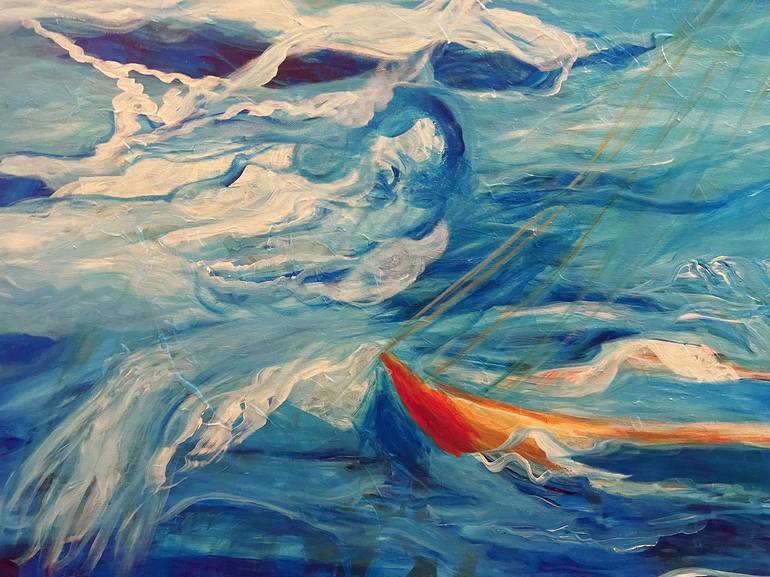 Original Abstract Expressionism Boat Painting by Julia chi   Zhao 