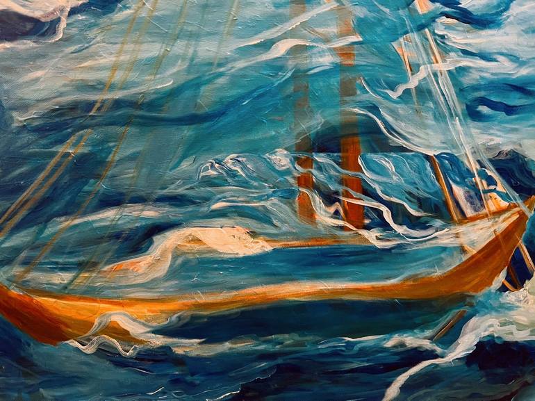 Original Abstract Expressionism Boat Painting by Julia chi   Zhao 